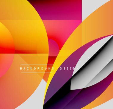 Soyut geometrik şekiller çakışıyor. Canlı renkler harmanlanarak, dinamik görsel efekt yaratır. Modern tasarım elementleri pürüzsüz eğimler sunar.