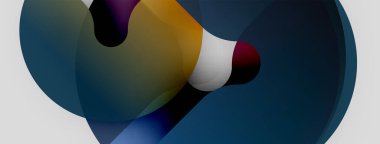 Abstract shapes overlap, creating fluid forms. Colors blendblues, purples, goldswith soft gradients. Minimalist design evokes depth, movement.