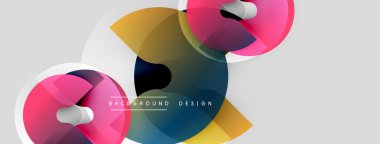 Abstract colorful shapes overlap, creating dynamic visual effect. Modern design utilizes gradients, circles, soft hues.
