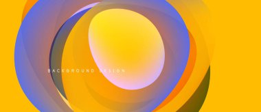 Soyut canlı katmanlar dinamik dairesel tasarım yaratır. Sarı, turuncu, mor renkler düzgün bir şekilde harmanlanır. Modern arkaplan ögesi.