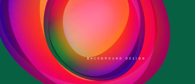 Soyut renkli katmanlar dinamik dairesel tasarım yaratır. Canlı gradyanlar harmanlanarak modern arkaplan oluşturur. Pürüzsüz şekiller hareketi, enerjiyi akla getiriyor.