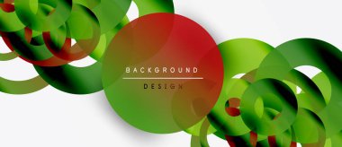 Soyut tasarım, üst üste binen daireler, canlı yeşil, kırmızı renkler. Modern estetik, temiz hatlar, basit kompozisyon. Arkaplan ögesi.