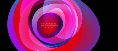 Soyut canlı katmanlar dinamik dairesel bileşim yaratır. Pembe, mor, mavi renkler harmanlanarak modern arkaplan tasarımı oluşturur.