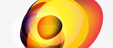 Soyut katmanlar canlı dairesel tasarım yaratır. Sarılar, portakallar, kırmızılar sorunsuz karışıyor. Dijital projeler için modern arkaplan ögesi.