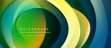 Soyut renkli katmanlar dinamik dairesel tasarım yaratır. Metin, tasarımın üzerinde arkaplan okur. Canlı gradyanlar modern estetik sunuyor.