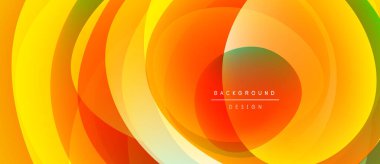 Soyut renkli çemberler dinamik arkaplan yaratır. Turuncu, sarı, yeşil renkler düzgün bir şekilde harmanlanarak modern tasarım elementini oluşturur..