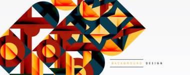 Soyut geometrik bileşim. Turuncu, kahverengi, donanma şekilleri örtüşüyor ve dinamik görsel doku oluşturuyor. Modern tasarım ögesi.