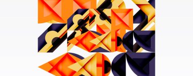 Soyut geometrik bileşim. Turuncu, sarı, siyah şekiller, dinamik görsel doku oluşturur. Modern tasarım, temiz çizgiler, minimalist estetik.