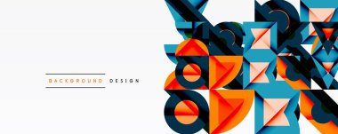 Soyut geometrik şekiller, canlı renkler, modern tasarım. Beyaz boşluklu minimalist kompozisyon, arkaplan için uygun.