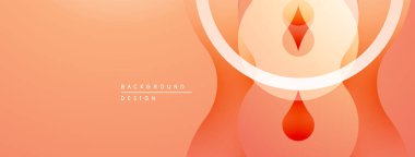 Abstract design features layered shapes, warm orange hues, smooth gradients. Minimalist aesthetic creates modern background.