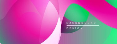 Abstract vibrant shapes overlap. Pink, green hues blend creating modern background design. Smooth gradients dominate composition.