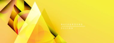 Abstract geometric shapes overlap, creating dynamic yellow gradient background. Modern design elements suggest innovation, energy.