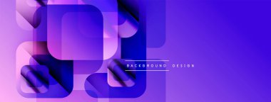 Soyut mor dizayn, üst üste binen kareler, dikdörtgenler. Gradyan gölgeler derinlik yaratır, modern estetik. Mevcut en küçük metin.