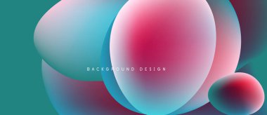 Abstract fluid shapes overlap, creating vibrant color gradients. Teal, pink, blue hues blend seamlessly. Modern design element.