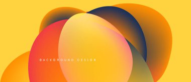 Abstract colorful shapes overlap, creating vibrant visual effect. Yellow dominates background, with orange, red, blue hues. Modern design element.