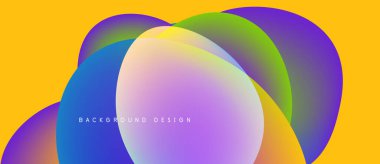 Abstract colorful overlapping shapes. Vibrant gradients create modern design. Yellow background provides contrast, visual appeal.