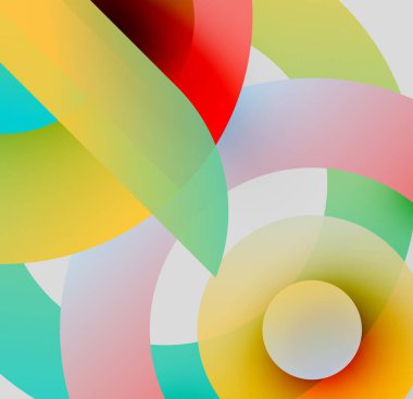 Abstract colorful shapes overlap, creating vibrant gradients. Soft curves dominate composition, evoking fluidity, dynamism.