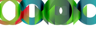 Soyut renkli daireler dinamik görsel desenler oluşturur. Alt kısım resmine beyaz alan hakim.