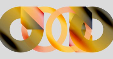 Soyut tasarım özellikleri üst üste binen dairesel şekiller. Sıcak renkler harmanlanarak, dinamik görsel efekt yaratır. Minimalist tarz, modern estetik.