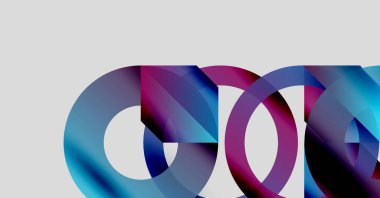 Soyut tasarım özellikleri üst üste binen renkli daireler. Gradyan gölgeler dinamik görsel efekt yaratır. Minimalist kompozisyon, modern estetik.