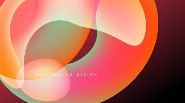 Soyut sıvı şekilleri örtüşür ve canlı renk değişimleri yaratır. Tasarım, koyu arkaplana karşı turuncu, pembe ve yeşil renklere sahiptir. Modern estetik.