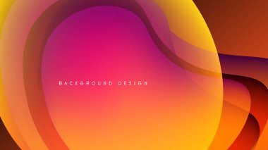 Abstract fluid shapes, vibrant gradients. Orange, pink, yellow hues blend into dark background. Modern design element.