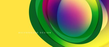 Soyut canlı katmanlar dinamik görsel akış yaratır. Sarı arkaplan renkli dairesel şekiller ve modern tasarım ögesiyle çelişir.