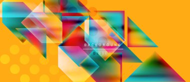 Soyut geometrik şekiller örtüşür, renkli arkaplan oluşturur. Sarı noktalar turuncu tabanlı. Metin arkaplan tasarımı okur.