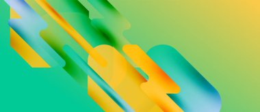 Soyut gradyanlar sarı, yeşil ve mavi renkleri harmanlarlar. Dinamik şekiller modern görsel efektler yaratıyor. Yumuşak geçişler kompozisyona hakim..