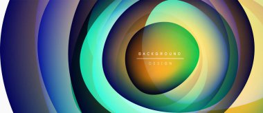 Soyut eşmerkezli çemberler, canlı renklerin karışımı. Gradyan katmanlar derinlik yaratır, modern tasarım elementi. Minimalist metin örtüsü mevcut.