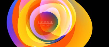 Soyut renkli katmanlar dinamik oval şekil yaratır. Gradyan renkler harmanlanarak modern arkaplan tasarımı oluşturur. Canlı, akan bileşim.