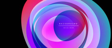 Soyut canlı katmanlar dairesel tasarım yaratır. Pembe, mor, mavi renkler harmanlanarak dinamik görsel efekt oluşturur. Modern, minimalist estetik.