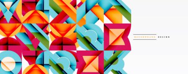 Soyut geometrik desen. Renkli üçgenler, kareler modern tasarım yaratır. Parlak renkler, temiz çizgiler görsel ilgi sunar.