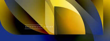 Soyut grafik tasarım akıcı şekiller, canlı renkler içerir. Altın, mavi, kahverengi renkler dinamik kompozisyon yaratır. Modern estetik.