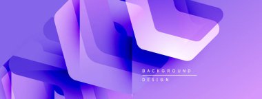 Soyut mor tasarım üst üste binen geometrik şekiller içerir. Renkler derinlik yaratır, modern estetik. Minimalist arkaplan ögeleri mevcut.