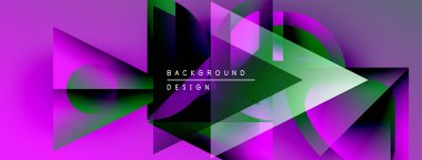 Soyut geometrik şekiller, canlı pembeler, yeşiller modern tasarım yaratır. Metin kompozisyon içinde arkaplan tasarımı okur.