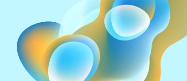 Abstract fluid shapes blend, creating soft gradients. Blue, orange hues dominate composition. Light reflects, suggesting depth.