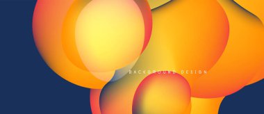 Abstract shapes overlap, creating vibrant orange, yellow hues. Dark blue background provides contrast. Modern design element.