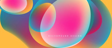 Abstract colorful overlapping circles create vibrant background. Smooth gradients blend pink, blue, yellow hues. Modern design element.