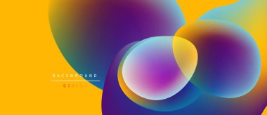 Abstract vibrant shapes overlap. Yellow, purple, blue hues blend creating dynamic visual effect. Modern design element.