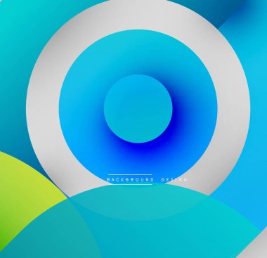 Abstract concentric circles. Blue, green, white gradients create dynamic visual effect. Modern background design element.