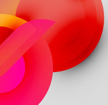 Abstract composition featuring overlapping vibrant circles. Colors range from yellow, orange, pink, red, gray. Modern design, simple shapes.