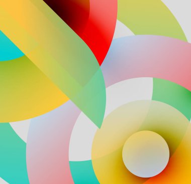 Abstract colorful shapes overlap, creating vibrant gradients. Soft curves dominate composition, evoking fluidity, dynamism.