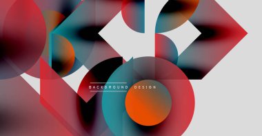 Soyut geometrik şekiller örtüşüyor, canlı renk eğimleri yaratıyor. Modern tasarım pürüzsüz geçişler, dinamik bileşimler içerir.