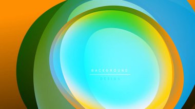 Abstract layers create vibrant circular design. Colors blend, forming dynamic visual effect. Modern aesthetic, simple composition.