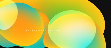 Abstract colorful overlapping circles create vibrant background. Smooth gradients blend yellow, orange, turquoise hues. Modern design element.