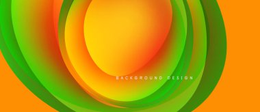 Abstract vibrant layers create flowing orange, green gradients. Circular shapes overlap, forming dynamic visual texture. Modern design element.
