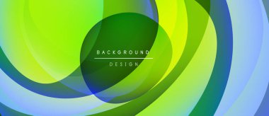 Soyut katmanlar canlı dairesel tasarım yaratır. Yeşil, mavi renkler harmanlanarak, dinamik görsel efekt oluşturur. Metin arkaplan tasarımı okur.