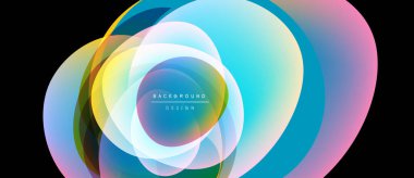 Soyut renkli çakışan daireler dinamik arkaplan oluşturur. Yumuşak eğim, modern tasarım, canlı renkler, görsel uyum.