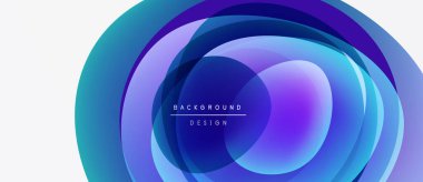 Soyut katmanlar dairesel tasarım yaratır. Mavi, mor renkler harmanlanarak modern arkaplan oluşturuyor. Metin arkaplan tasarımı okur.